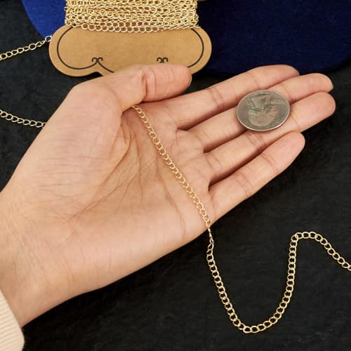 EEE ELECRELIVE 16.4 Feet 14K Gold Filled Curb Chain Soldered Brass Thin Cable Chain Permanent Jewelry for Women Minimalist Necklace Bracelet Making - color: Gold