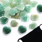 Patelai 24 Pcs Green Aventurine Heart Crystals Green Heart Shaped Worry Stones for Stress Relief, Mental Health Month, Reiki Balancing, Mini Pocket Gemstones Valentines Gift with Black Flannelette Bag - color: Green