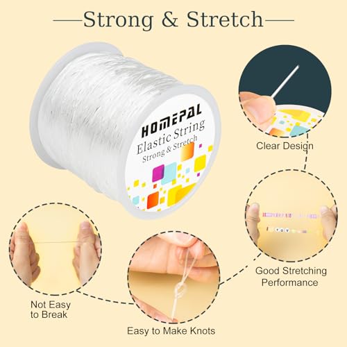 Homepal 1mm Elastic String for Bracelets, Clear Elastic String Elastic Cord for Jewelry Making, Crystal Jewelry String for Bracelets, Necklaces, Beading and Crafts 100m/roll
