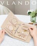 VLANDO Travel Jewelry Organizer Case,Mom Gifts from Daughter,Jewelry Storage Book Ring Binder with Clear Zipper Velvet Jewelry Pouch Bag,Travel Essentials for Rings,Necklace,Earrings-Olive Green - color: 03.Olive Green