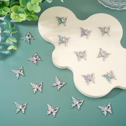 FASHEWELRY 20Pcs Alloy Crystal Rhinestone Butterfly Charms Gradient Color Enamel Butterfly Charms Silver Plated Fairy Pendants for Earring Jewelry Making Necklace Bracelet Craft - color: Butterfly-Silver Plated