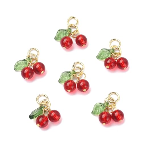 Ipotkitt 30 Pcs Red Cherry Charms Glass & Acrylic Beaded Charms Mini Cute Fruit Bead Charms for Earrings Bracelets Necklaces Jewelry Making DIY Crafts - color: 30pcs-Cherry Charms-10x15x6mm