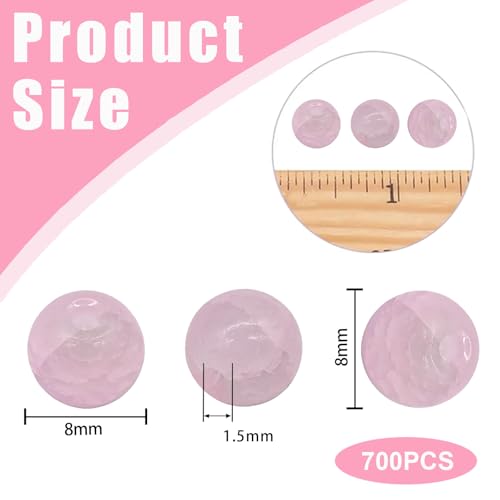 8mm Crackle Glass Beads for Jewelry Making, 700Pcs Round Crystal Beads for Bracelets, DIY Crafts (Pink Crackle) - color: Pink Crackle