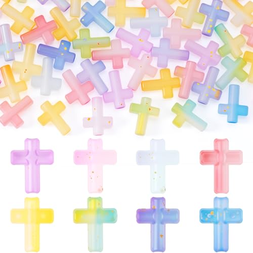 80 Pcs Cross Charms for Jewelry Making, Religious Cross Beads for Bracelets, Crosses for Jewelry Making, Bracelets, Necklaces, DIY Crafts (Mixed Colors, Gradient) - color: 80pcs, 15x12mm, Gradient