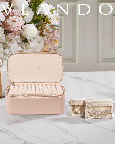 VLANDO Jewelry Box with 12 Velvet Jewelry Bags Travel Jewelry Case for Girls Jewelry Organizers Necklace Rings Earrings Storage Bags Mother Gifts Bridal Shower Gifts- Khaki - color: 12PCS-Khaki