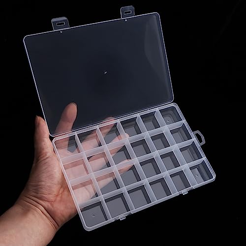 2PCS 24 Grids Clear Plastic Organizer Box Fixed Compartment Storage Container for Craft, Beads, Jewelry, Fishing Tackle, Art, Small Items