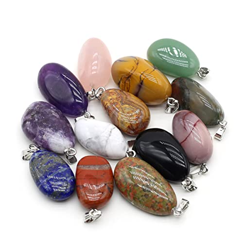 QSLLER 20pcs Natural Crystals Stone Pendant Amethyst Rose Quartz Smooth Polished Gemstone Charms for Jewelry Making DIY Necklace Earrings