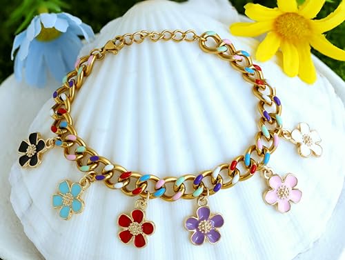 Anjulery 30Pcs Flower Charms for Jewelry Making and Crafting - Enamel Charms for Bracelets Earrings Necklaces Pendants (30Pcs Gold-B) - color: 30Pcs Gold-B
