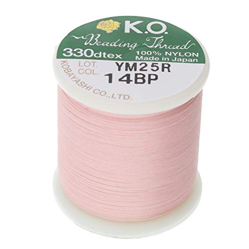 KO Nylon Beading Thread, Baby Pink Color, Japanese Pre-Waxed 100% Nylon, 330TEX, Tangle Resistant Knotting Cords, 50m /55 yds Spool, Use for Seed Bead Projects, Loom Work & Bead Weaving - color: Baby Pink