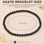 14in Agate Wrap Bracelet for Women Men Natural Round Beaded Agates Stone Healing Stretch Bracelets Elastic Handmade Polished Gemstone Beads Bracelet - color: Black White Agate, size: 8mm Beads
