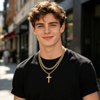 SENRAN Layered Cross Necklace for Men Boys Stainless Steel Layered Cuban Link Chain 16-24 inch Christian Cross Pendant Religious Jewelry Gifts - color: Gold, style: 16inch/18inch