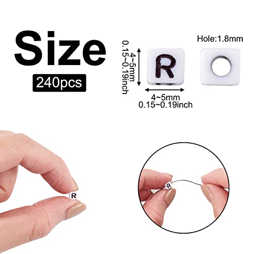 KISSITTY 240pcs Opaque Acrylic Letter R Cube Beads Bulk White Plastic Alphabet Loose Spacer Square Beads 4-5mm for DIY Name Bracelet Necklace Jewelry Crafts Making Hole: 1.8mm - color: Letter R#White and Black