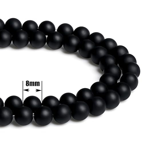 QINJIEJIE 100PCS Matte Black Obsidian Beads 8mm Natural Stone Beads Round Loose Gemstone Bead for Bracelet Beading Crystal Jewelry Making DIY Necklace Earrings 0.32" - color: Matte Black Obsidian, size: 100PCS