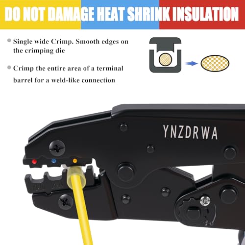 YNZDRWA Crimping Tool for Heat Shrink Connectors, Upgraded Wire Crimper Tool, Ratcheting Wire Terminal Crimper - Crimping Pliers - Ratchet Terminal Crimper for 10 to 22 AWG Wire