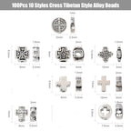 DanLingJewelry 100Pcs 10 Styles Tibetan Cross Crucifix Spacer Beads Antique Silver Religious Cross Beads for Jewelry Crafts Making Supplies - color: 100pcs - cross - 10 styles