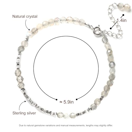 Natural Crystal Cut Bead Bracelet, 925 Silver Faceted Gemstone Jewelry for Women, Handmade Chakra Design Gift for Birthday Christmas Daily Wear - color: Metallic Moonstone