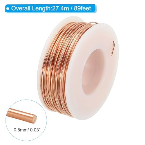 PATIKIL 89.89 Feet Solid Bare Copper Wire,20 Gauge 99.9% Pure Copper Wire 0.8mm Soft Beading Wire Metal Plant Stem Ties for Jewelry Craft (27.4m) - size: 0.8mm x 89.89ft