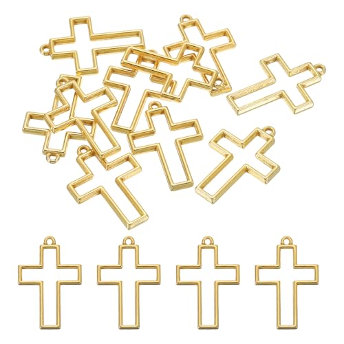 PATIKIL Alloy Open Back Bezel Pendants, Cross Shape Hollow Resin Pendant Frame for DIY Crafts Earrings Necklace Bracelet Making - color: Gold Tone