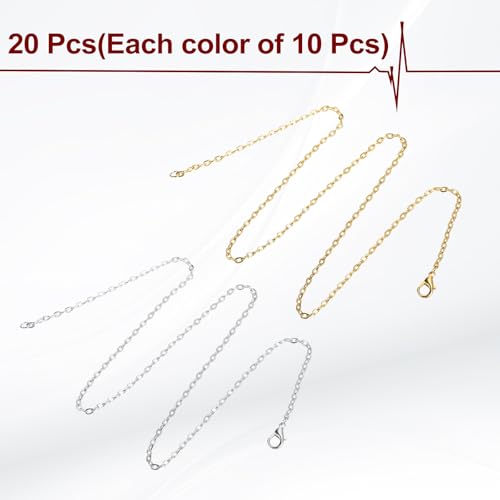 HARFINGTON 20 Pack 18 Inch Necklace Chains Bulk 2mm Gold and Silver Plated Cable Chains with Lobster Clasps for Jewelry Making - color: Gold and Silver, size: 18 Inch x 2mm