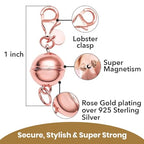 Magnetic Clasps for Necklaces in 925 Sterling Silver Magnetic Necklace Clasp 14K Rose Gold Plated Round Jewelry Lock with Lobster Clasp Women 2.50 Grams Gifts - color: Rose Gold
