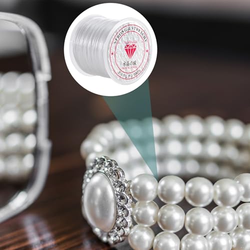 0.8mm Elastic String, Strong Stretchy Bracelet String for Jewelry Making, 100 Meters Clear Crystal Rubber Bead Cord for Necklaces, Bracelet, Beading (1pcs)