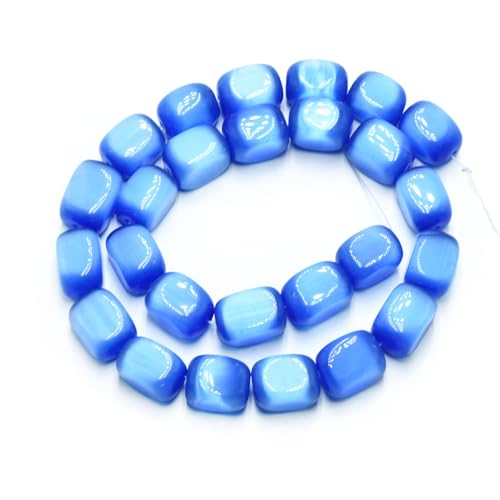 26pcs 10x15mm Blue Cat's Eye Cuboid Stone Gemstone Beads Semi-Precious Craft Supplies for DIY Jewelry Making - color: Cuboid10x15mm Blue