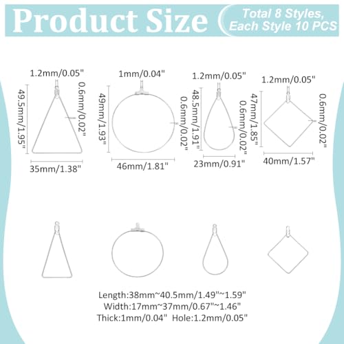 UNICRAFTALE 80pcs 4 Styles Beading Hoop Earrings Stainless Steel Hollow Hoop Earrings Finding Mixed Shapes Hoop Pendant Component for DIY Earrings Jewelry Making - size: 4 Styles-1