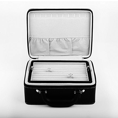 Oirlv Leather Jewelry Box Handmade Travel Jewelry Organizer Storage Case Holder For Girl Lady Earring,Ring,Necklace,Pendant,Watch,Bracelet(X010)Deep Black - color: Small Black