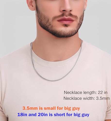 3.5mm/5mm Silver Stainless Steel Cuban Link Chain Necklace Jewelry for Men, 18-26 Inches - size: 20 Inches, style: 3.5mm-Silver