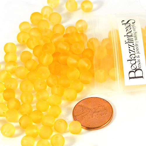 100 Matte Frosted Translucent 6mm x 5mm Round Loose Glass Jewelry Spacer Beads with 1.2mm Hole in Many Colors (Light Gold Yellow) - color: Light Gold Yellow