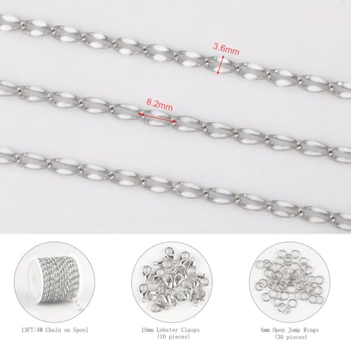 KYUNHOO 4 Meters White Oil Drip Lip Chain Link Silver Jewelry Chains for Making Jewelry Thin Craft Chain Roll with Lobster Clasps Jump Rings Supply Jewelry Making Findings - color: Silver White