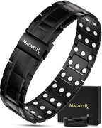 MagnetRX® 3X Strength Magnetic Bracelets for Men – Effective Titanium Mens Magnetic Bracelet – Premium Fold–over Clasp & Adjustable Length with Sizing Tool & Gift Box (Black) - color: Black (3X Strength)