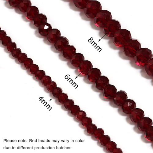 1040pcs 4/6/8mm Glass Beads Deep Red, Faceted Crystal Loose Rondelle Beads for Jewelry Making Bracelets Necklaces Suncatchers Plants Succulent DIY Crafts - color: Deep Red