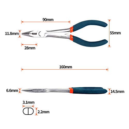 SPEEDWOX Long Nose Pliers Long Reach 6 Inch Mini Wire Cutter Side Cutting Fine Pliers for Hard to Reach Confined Areas Serrated Jaws High Leverage Reduce Efforts Jewelry Making Tools - style: Long Nose Pliers