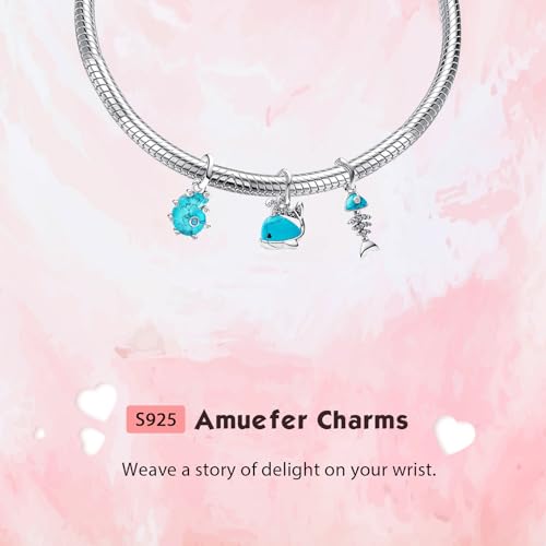 S925 Bead Dangle Charms for Bracelets Necklaces, Compatible with Pandora, Jewelry Making - style: Blue Whale Fishbone Conch Charms
