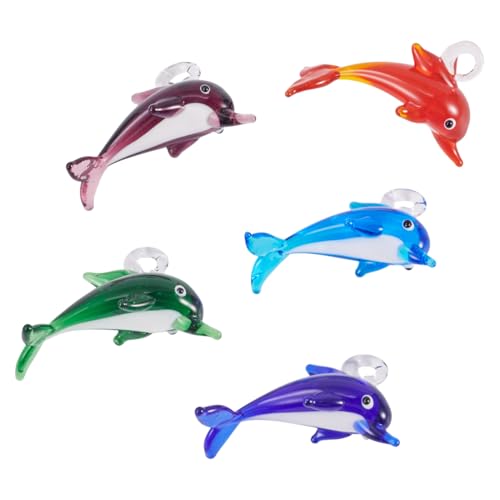 FASHEWELRY 5Pcs Handmade Lampwork Dolphin Charms 5 Colors Cute Glass Ocean Animals Penadants Cartoon Sea Fish Charms with Silver Foil for DIY Bracelet Jewelry Making - color: 5 Colors Dolphin-Silver Foil