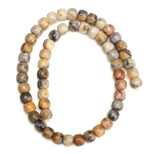 BEADIA Natural Crazy Agate Flat Cut Round Drum Stone 8mmx7mm Loose Semi Gemstone Beads for Jewelry Making 38cm - color: Crazy Agate