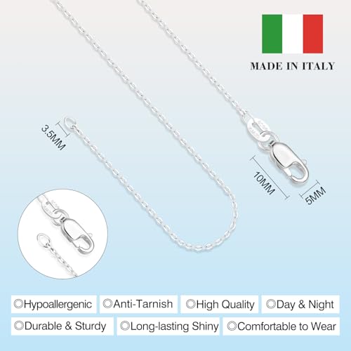 Solid 18K Gold Plated 925 Sterling Silver Chain Necklace for Women, 1.1mm Thin Dainty Cable Chain Non Tarnish & Sturdy Women's Chain Necklace 14/16/17/18/20/22/24 Inches - color: Shiny Silver, size: 14 Inch