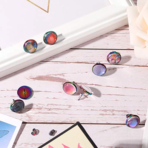 200 Pieces Stud Earring Kit, Including 50 Pieces 12 mm Stainless Steel Blank Stud 50 Rubber Back, 50 Pieces 12 mm Clear Glass Cabochons 50 Stainless Steel Earring Back for DIY Making (Mixed Color) - color: Mixed Color