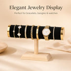 Wooden Watches Display tower Base Watch Necklace Bracelet Organizer Rack Bangle Scrunchie Headband Showcase tower (Velvet Round Black, 1-tiered) - color: Round Velvet Black