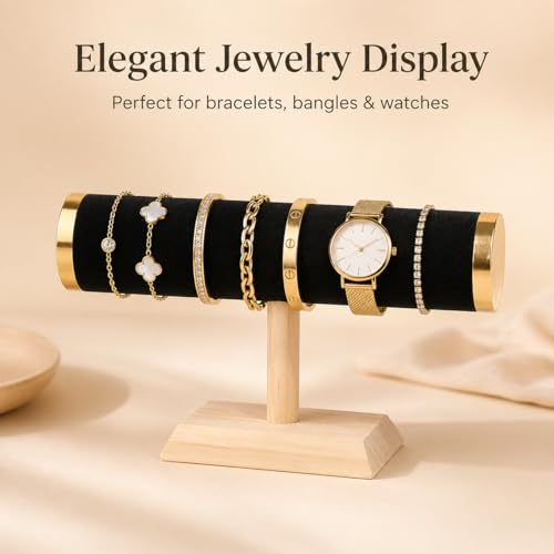 Wooden Watches Display tower Base Watch Necklace Bracelet Organizer Rack Bangle Scrunchie Headband Showcase tower (Velvet Round Black, 1-tiered) - color: Round Velvet Black