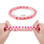 Ornaland 7Pcs Handmade Polymer Clay Heishi Surfer Stretch Bracelets Set Colorful Glass Beads Bracelets Boho Stackable Preppy Bracelets Wrist Jewelry for Women - color: rose Red
