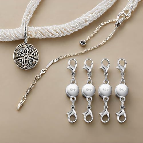 925 Silver and Gold Magnetic Necklace Clasps, Round Necklace Clasp Closures for Jewelry Making,Magnetic Necklace Clasps and Extenders,for Bracelet Necklace and Accessories (8pcs Gold) - color: 8pcs gold