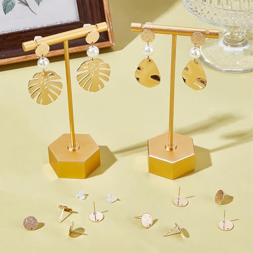 Beebeecraft 1 Box 32Pcs Round Earring Posts Real 18K Gold Plated Brass Earring Studs with Loop and Ear Nuts Hammered Texture Blank Stud Earring Findings for Jewelry Making Supplies DIY Crafts - color: Gold