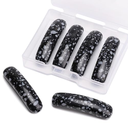 BEADIA Curved Snowflake Obsidian Stone Beads 36x10mm 4pcs for DIY Bracelet Jewelry Making - color: Snowflake Obsidian