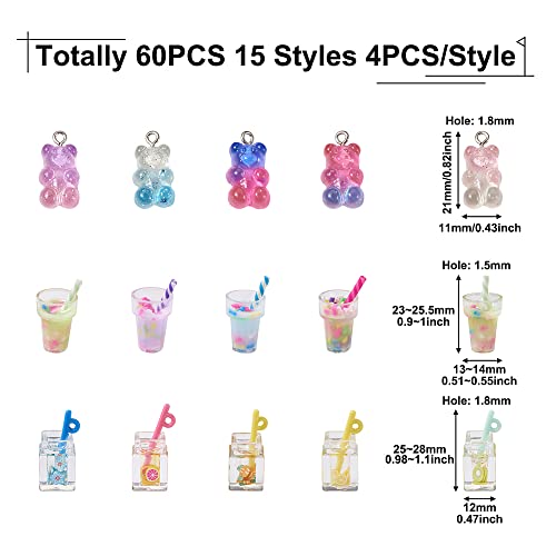 Craftdady Resin Plastic Miniature Food Snack Pendants Charms Ice Drink Juice Pendants Cute Bottle Fruit Keychain Charms Hang Ornament for DIY Craft Earring Bracelet Necklace Jewelry Making - color: Mixed Color Bubble Tea (15 Styles)