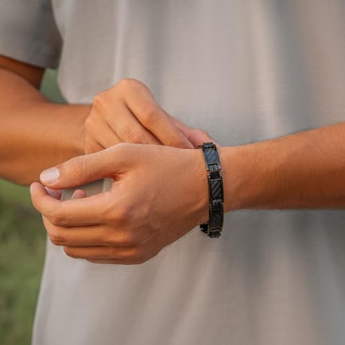 MagnetRX® Magnetic Bracelets for Men – Effective Mens Magnetic Bracelet with Carbon Fiber Inlay – Adjustable Length with Included Sizing Tool (Black) - color: Black Carbon Fiber (2X Strength)