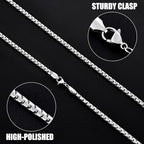 Fiusem Flat Box Chains for Men, 2.5/3/4/4.5/5mm Silver Tone Box Chain Necklace, Stainless Steel Necklaces for Men and Women 16-28 Inches, Jewelry Gift - size: 20 Inches, style: Silver 4MM