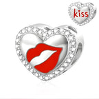 S925 Bead Dangle Charms for Bracelets Necklaces, Compatible with Pandora - style: Kiss and Lip Heart Charm