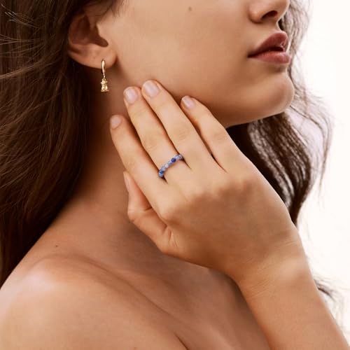 NLIEO Natural Gemstone Stretch Beaded Rings for Women Stackable Dainty Elastic Crystal Rings Jewelry - style: Blue Aventurine